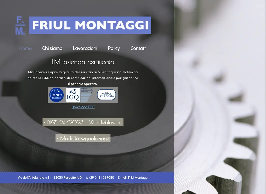 Servizi di manutenzione industriale Friul Montaggi – progettazione MCWD