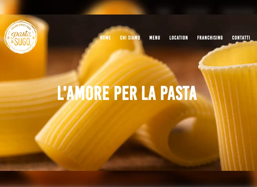 postazione franchising street food Pasta & Sugo progettata per format flessibile.